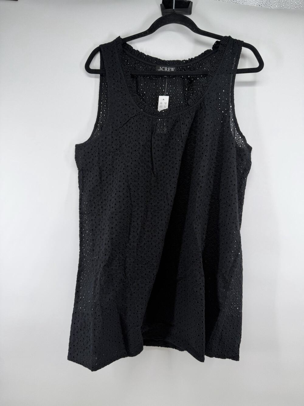 J.CREW Womens Black Ruffle Eyelet Embroidered Scoop Neck Sleeveless Tank Top M